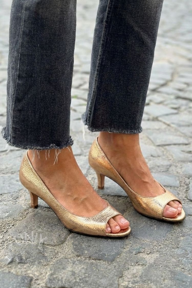 Sandalias de Tacón Bajo con Puntera Abierta