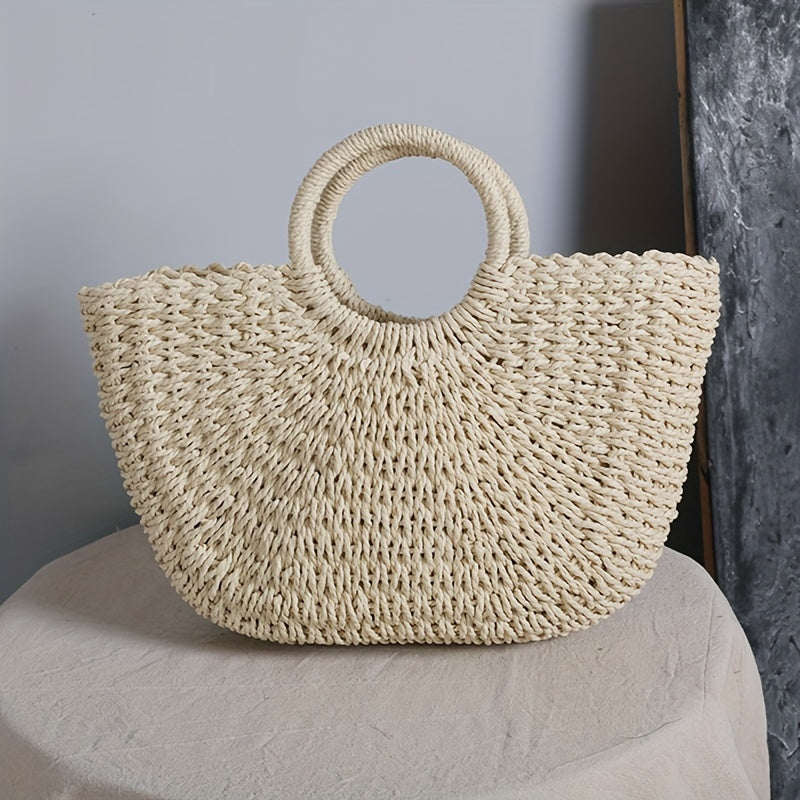 Ottavia™ | BOLSO MEDIA LUNA DE RAFIA TRENZADA