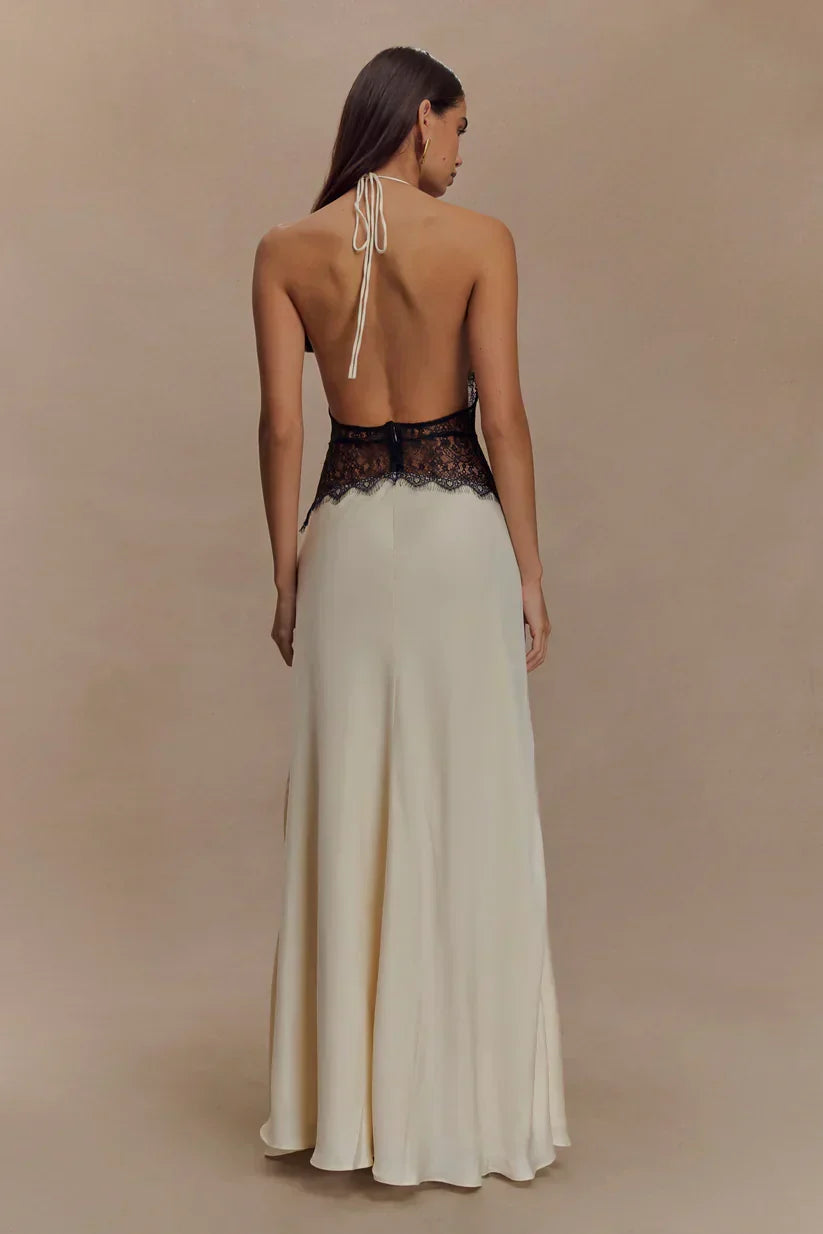 Elara™ | VESTIDO MAXI ENCAJE DE SATÉN