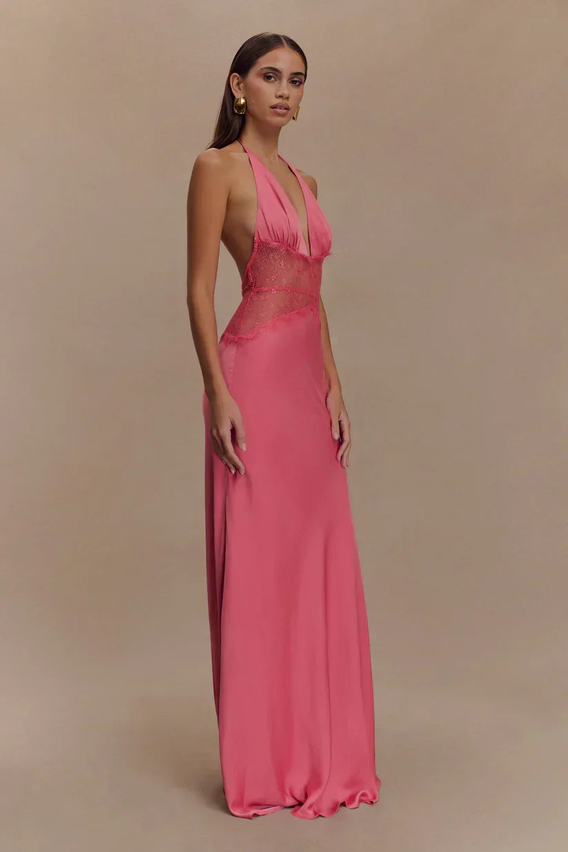 Elara™ | VESTIDO MAXI ENCAJE DE SATÉN