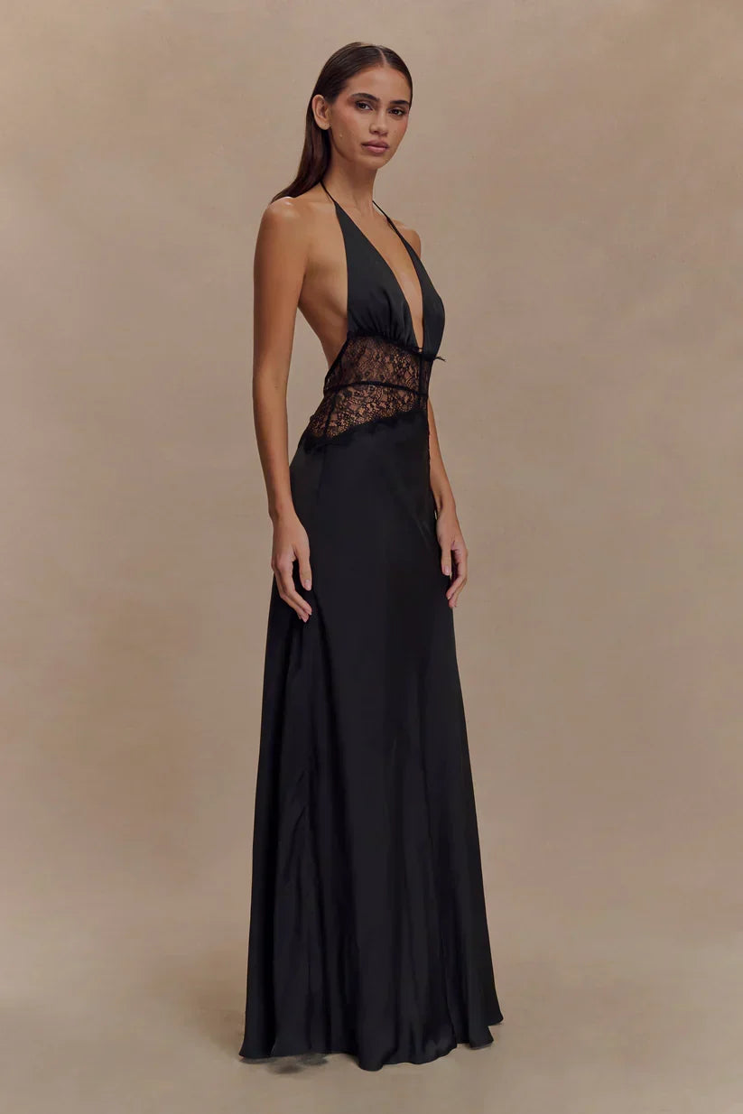 Elara™ | VESTIDO MAXI ENCAJE DE SATÉN