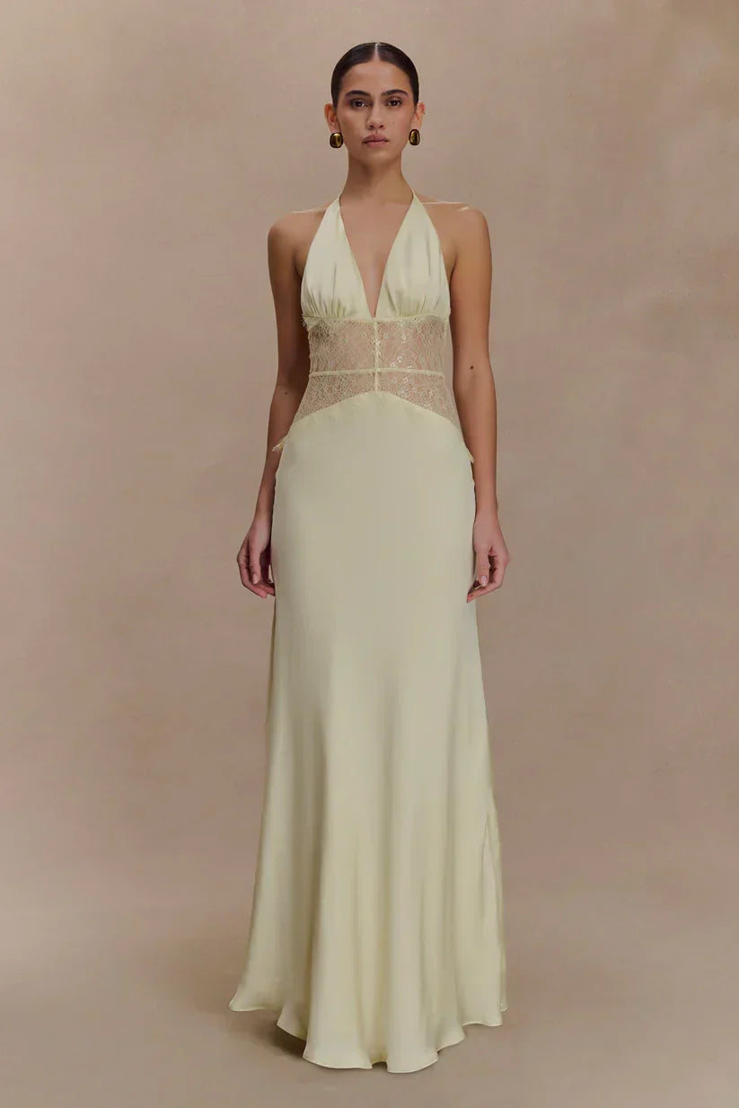 Elara™ | VESTIDO MAXI ENCAJE DE SATÉN