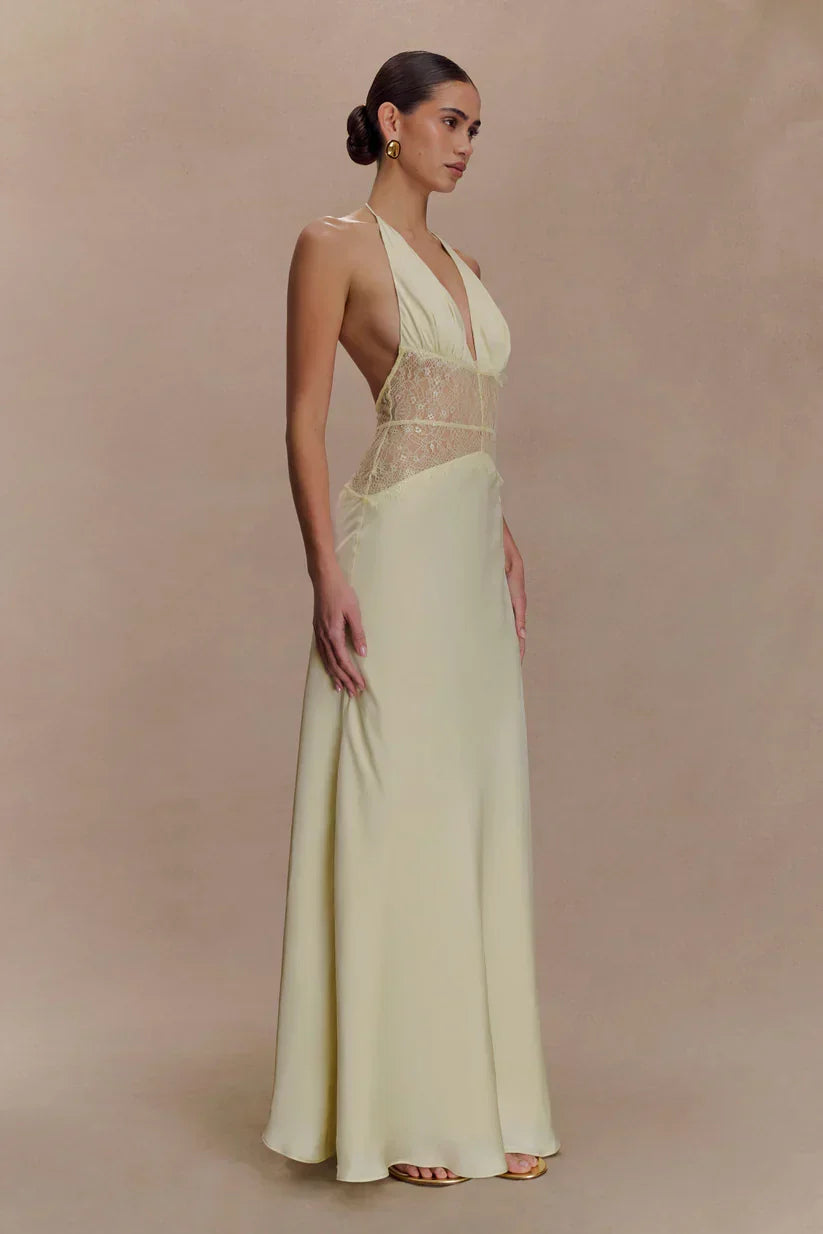 Elara™ | VESTIDO MAXI ENCAJE DE SATÉN
