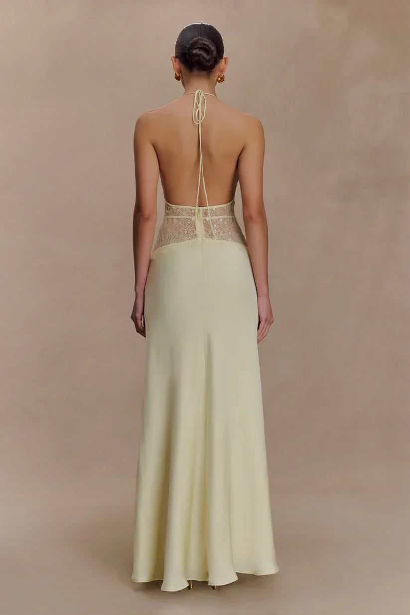 Elara™ | VESTIDO MAXI ENCAJE DE SATÉN