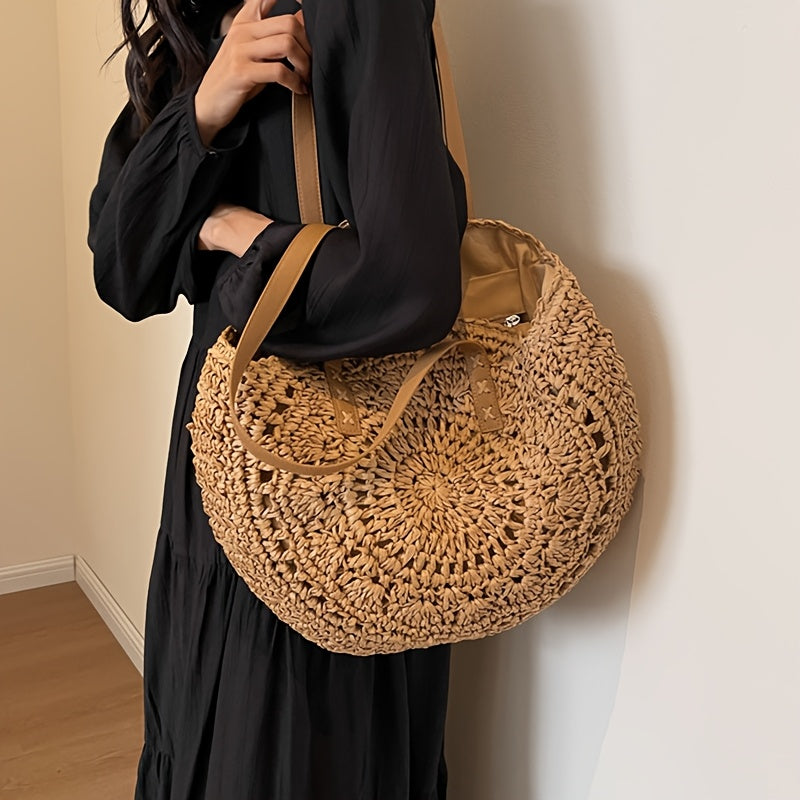 Lola™ | BOLSO REDONDO DE RAFIA TRENZADA CON CALADO