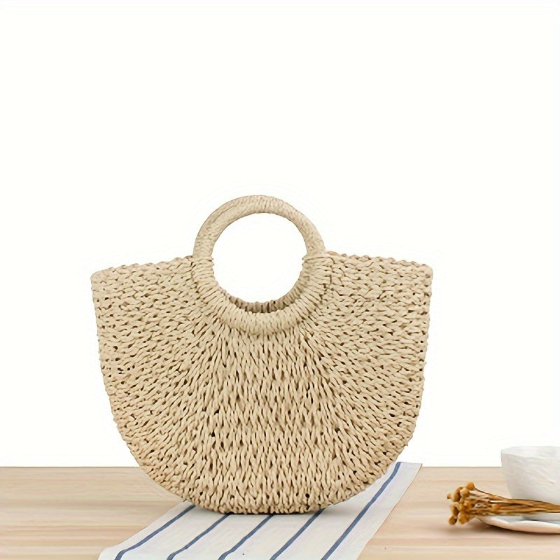 Ottavia™ | BOLSO MEDIA LUNA DE RAFIA TRENZADA