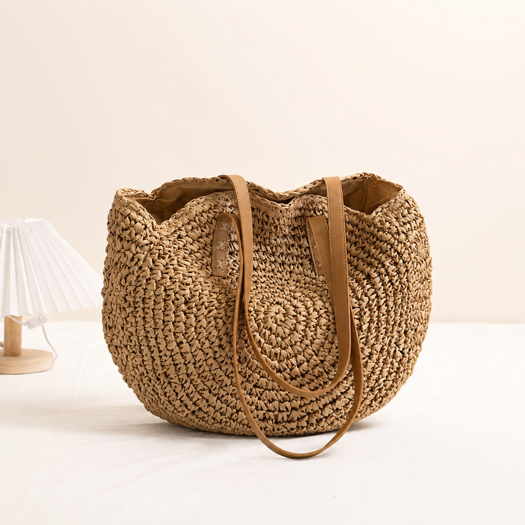 Linda™ | BOLSO REDONDO DE RAFIA TRENZADA