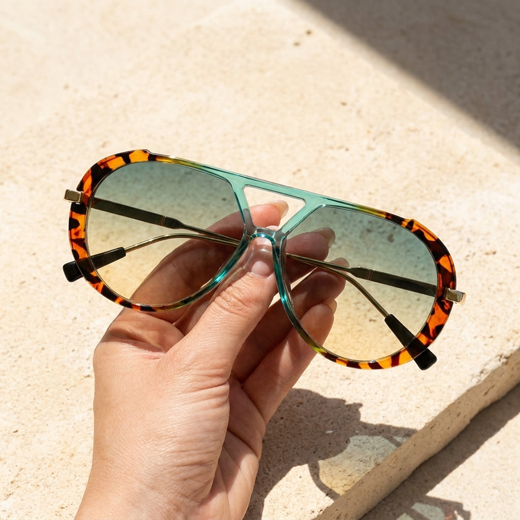 Lentes Aviador Panther en mano, tamaño real