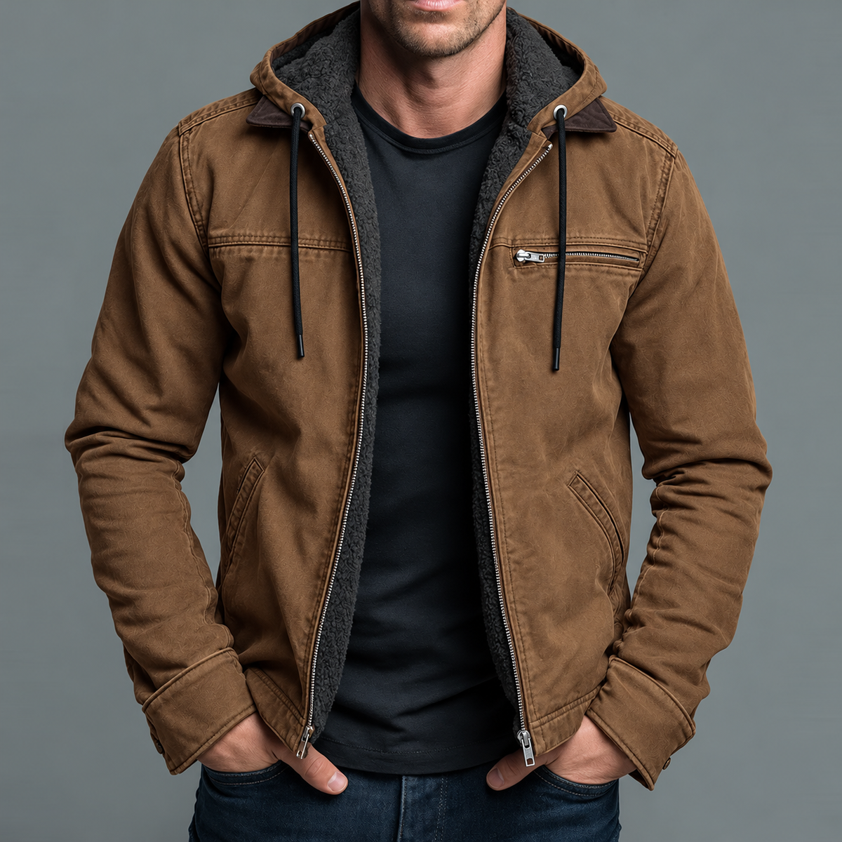 Isak | Chaqueta Vintage con Capucha y Forro Polar