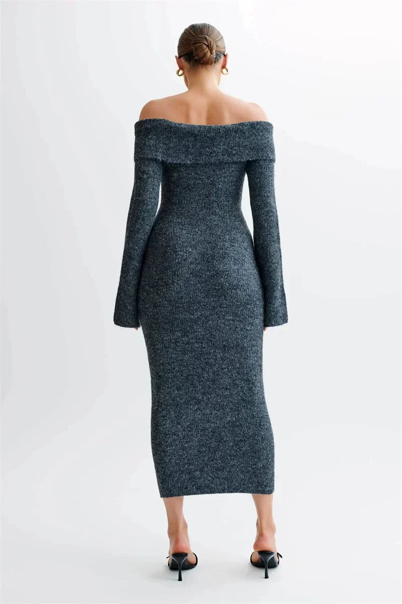 Vera™ | VESTIDO MIDI HOMBROS DESCUBIERTOS DE PUNTO ESPONJOSO
