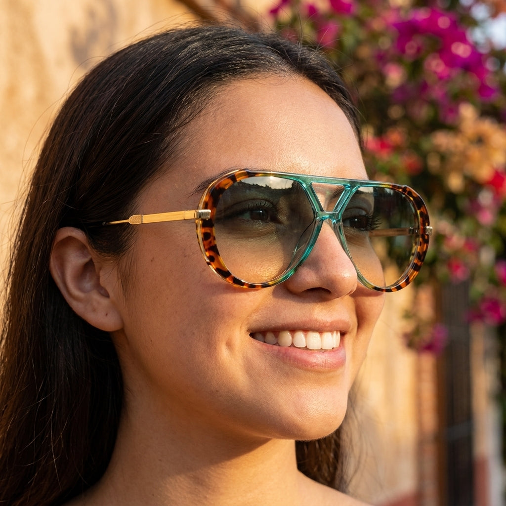 Mujer usando lentes Aviador Panther