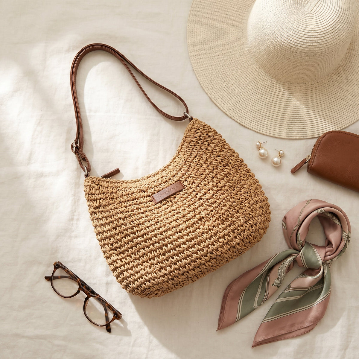 Bolso trenzado elegante Colomba en tono caqui
