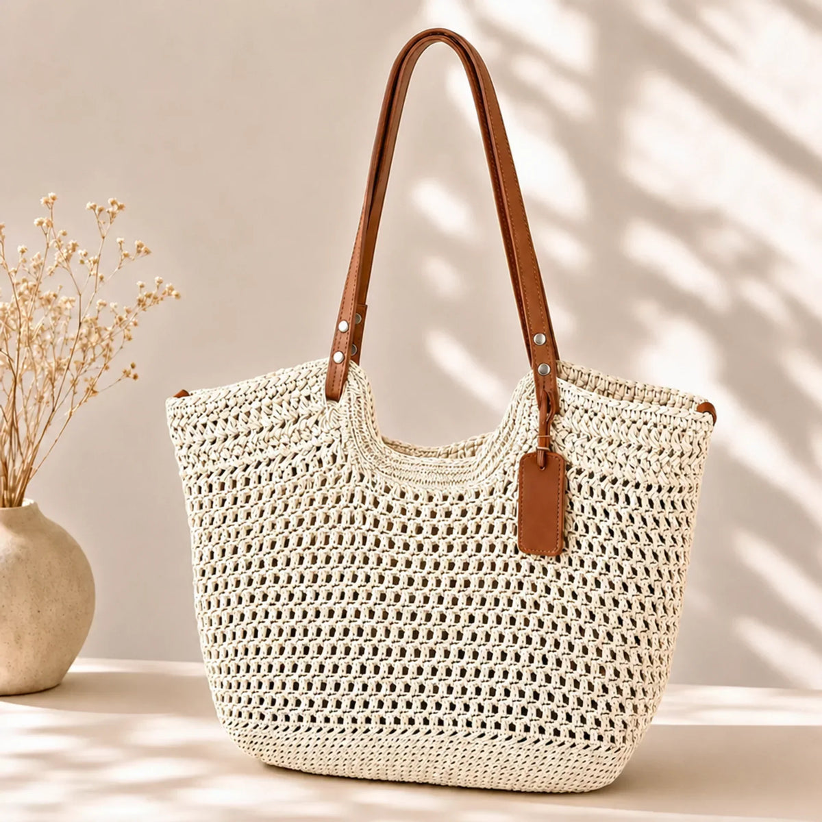 Bolso shopper tejido a ganchillo Camelia en marfil